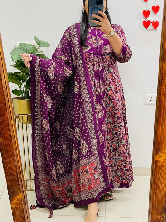 Printed Anarkali Kurta with Pant & Dupatta
