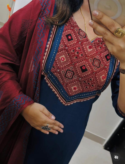 Beautiful Solid Kurti With Same Maching Pant And Printed Dupatta Set