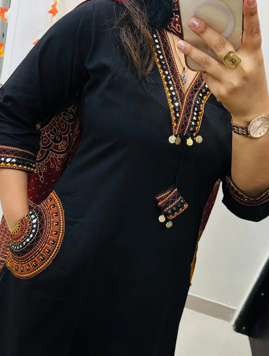 Premium Dabu Print Cotton A-Line Suit Set