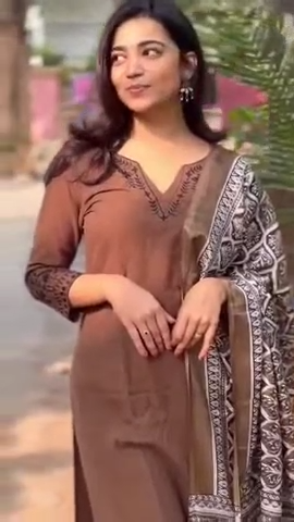 Elegant Brown Kurta Set with Printed Dupatta