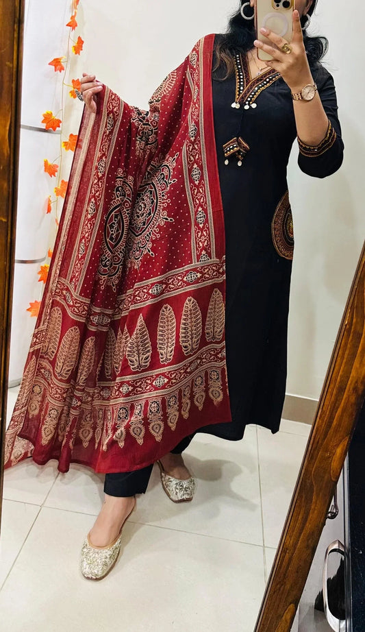 Premium Dabu Print Cotton A-Line Suit Set