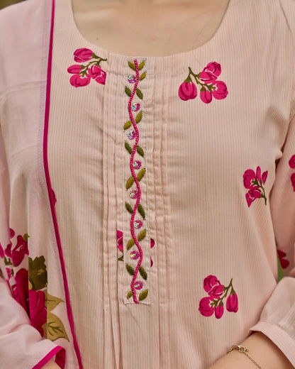Blush Pink & Yellow Bloom Handwork Mul Cotton Suit