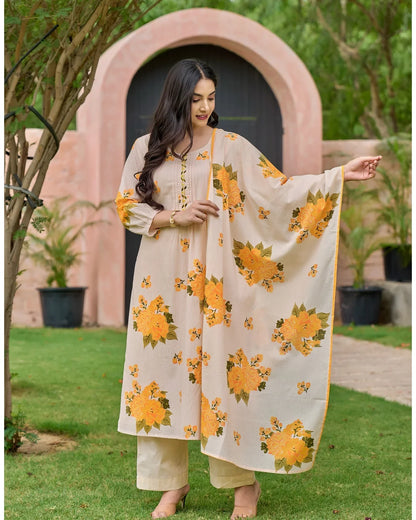 Sunlit Yellow Handwork Mul Cotton Suit Set
