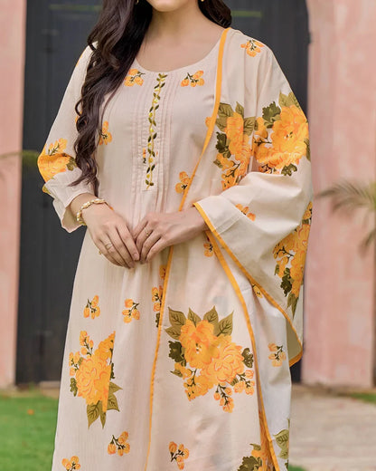 Sunlit Yellow Handwork Mul Cotton Suit Set