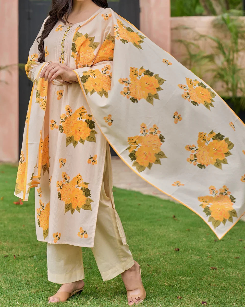 Sunlit Yellow Handwork Mul Cotton Suit Set