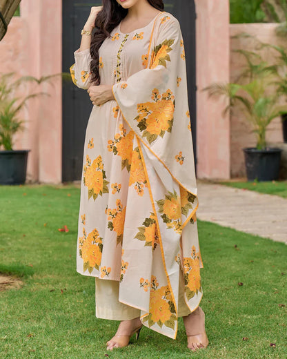 Sunlit Yellow Handwork Mul Cotton Suit Set
