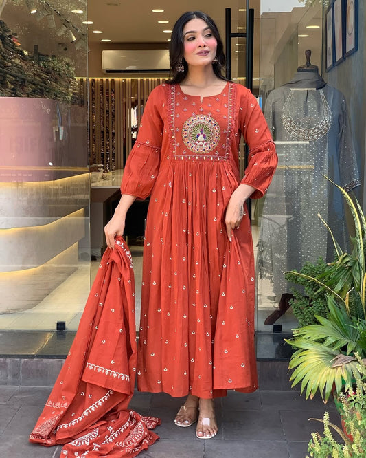 Libas India Terracotta Mirror Work Anarkali Set