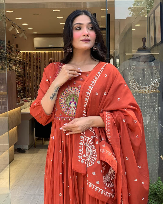 Libas India Terracotta Mirror Work Anarkali Set