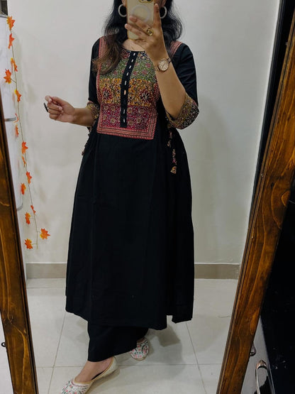 Black Solid A-L:ine Kurta With pant Set