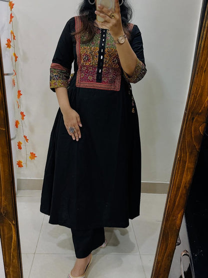 Black Solid A-L:ine Kurta With pant Set