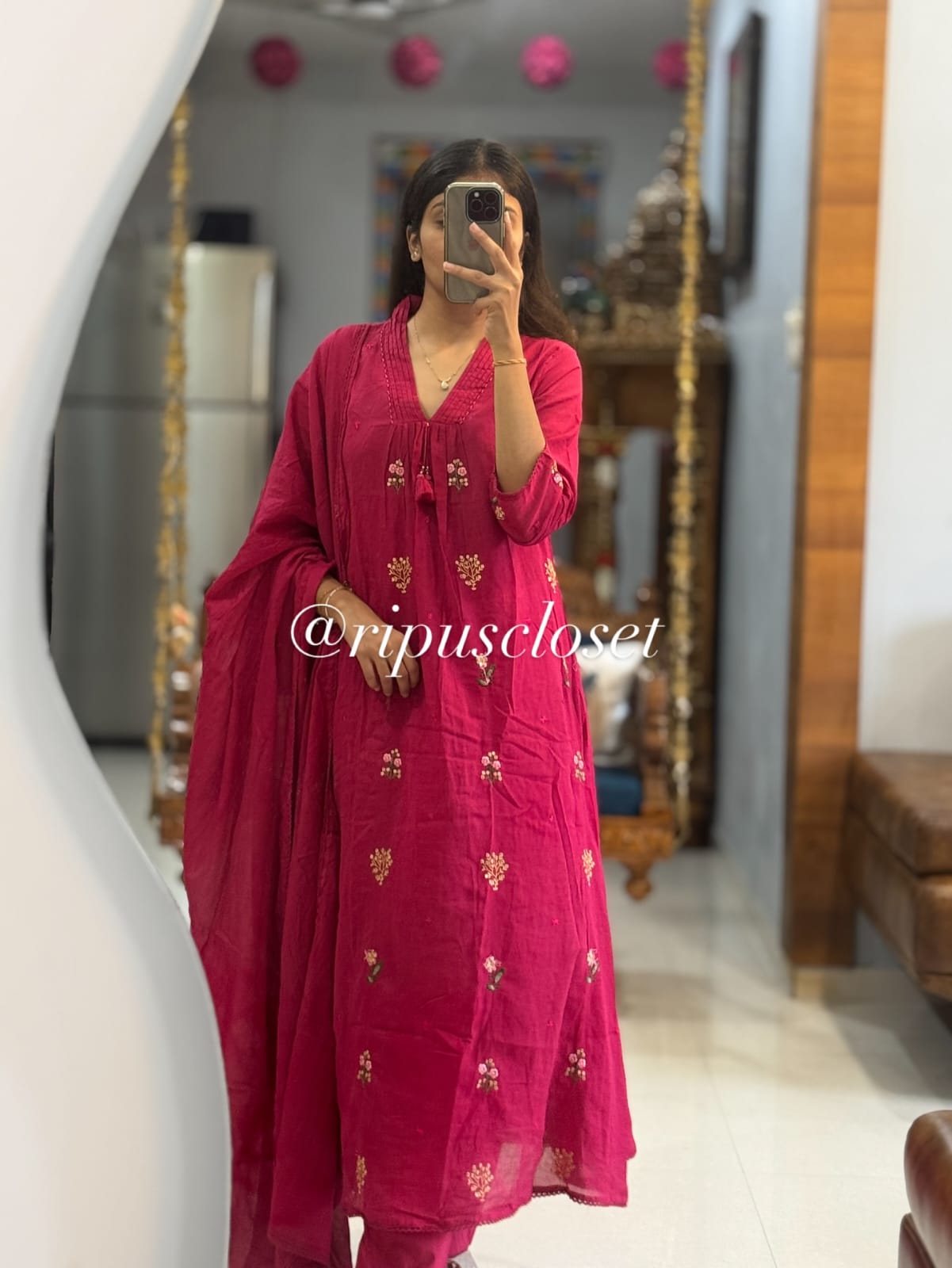 Embroidered Kurti Pant & Dupatta Suit Set