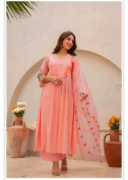 Peach Blossom Anarkali Suit Set