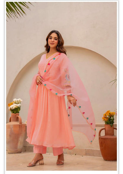 Peach Blossom Anarkali Suit Set