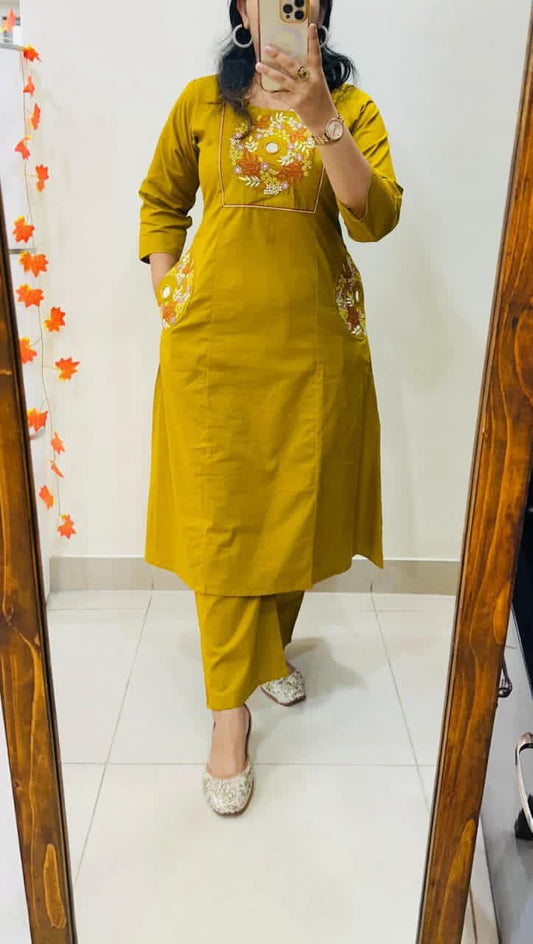 Straight Fit Cotton Kurti Pant & Dupatta Set