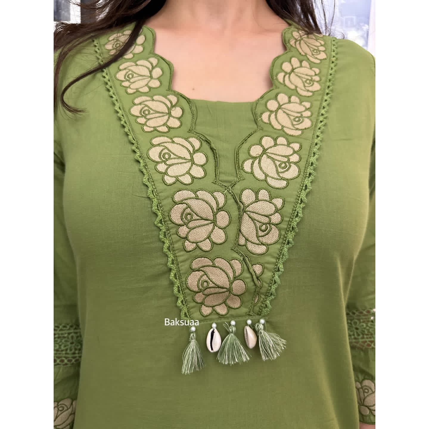 Pista Rayon Cotton Embroidery Salwar Suit Set