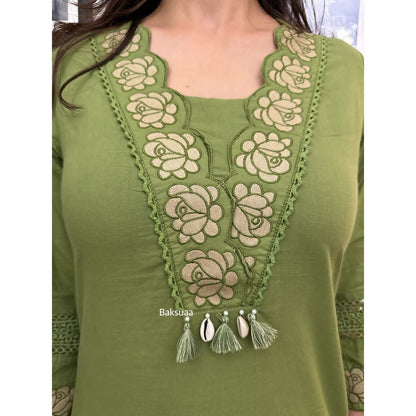 Pista Rayon Cotton Embroidery Salwar Suit Set