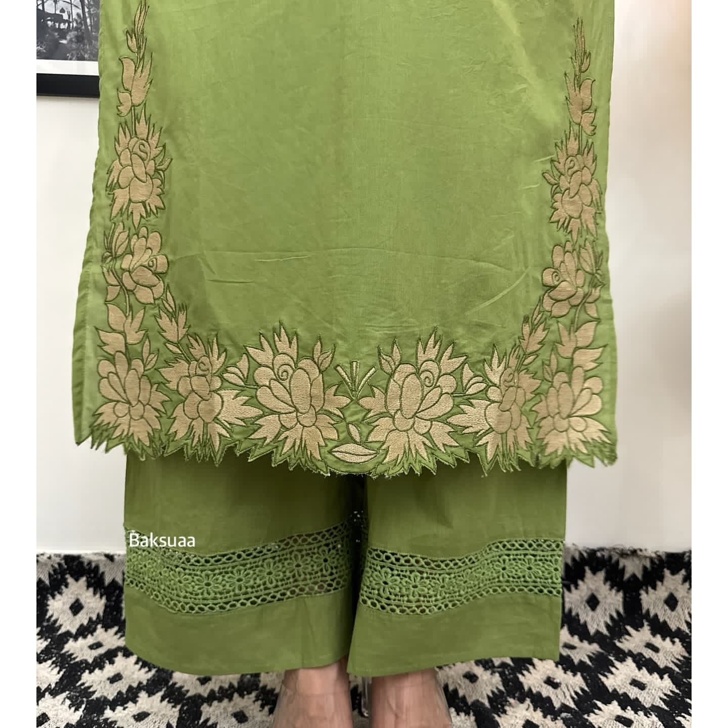 Pista Rayon Cotton Embroidery Salwar Suit Set